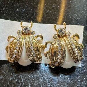 Kate Spade Gold and White Beetle Earrings